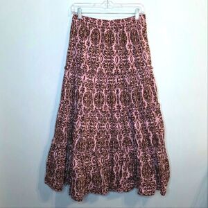 Revolve O.P.T Pink And Brown Tiered Maxi Skirt Size Large